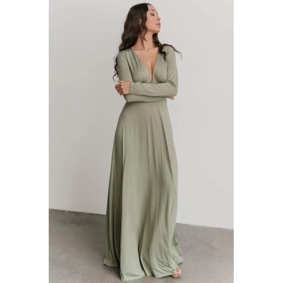 NWT Baltic Born Arianna Maxi Dress Dusty Sage Long Sleeve Flowy Side Slit Dress - Picture 2 of 12